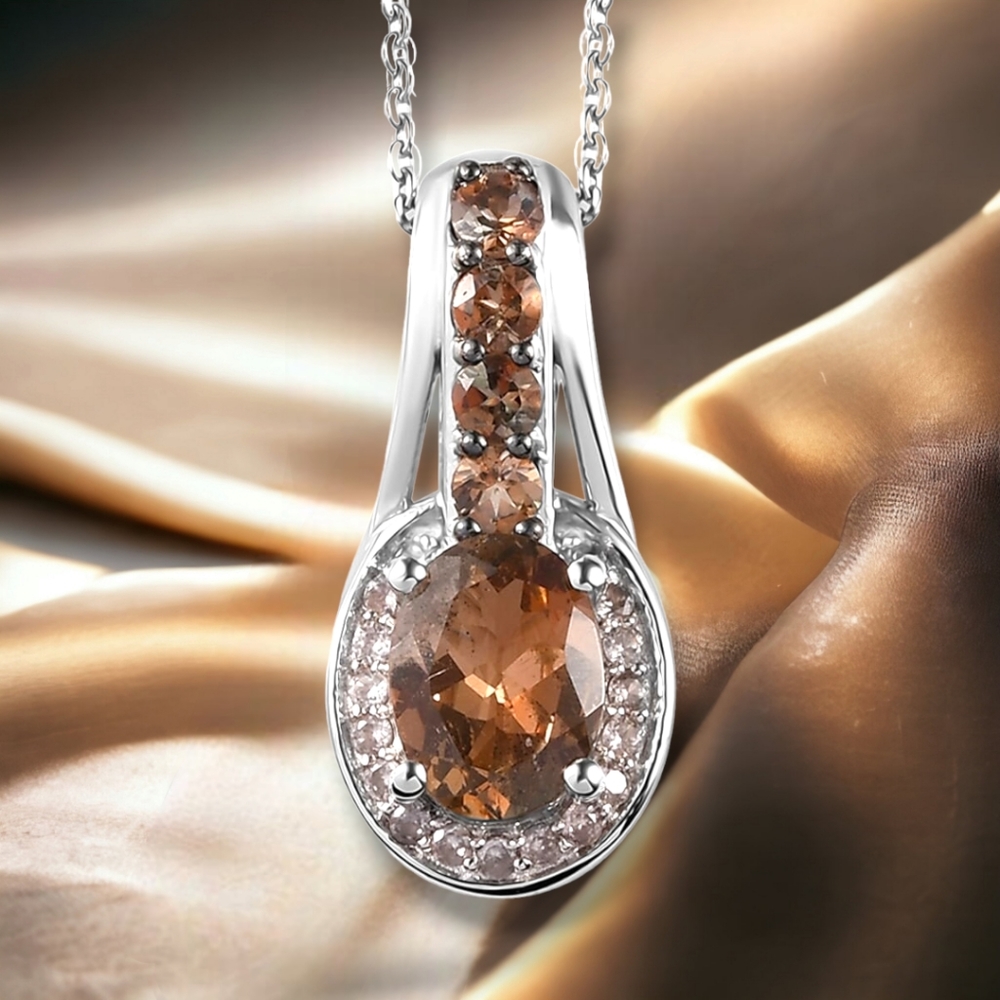 NWT JENIPAPO ANDALUSITE & NATURAL CHAMPAGNE ZIRCON PLATINUM OVER .925 NECKLACE